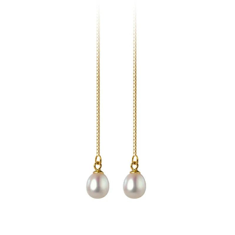925 Silver Pearl Tassel Drop Earrings 18K Fine Jewelry Women Party