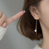 925 Silver Pearl Tassel Drop Earrings 18K Fine Jewelry Women Party