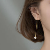 925 Silver Pearl Tassel Drop Earrings 18K Fine Jewelry Women Party