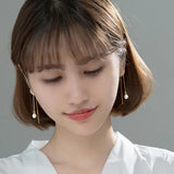 925 Silver Pearl Tassel Drop Earrings 18K Fine Jewelry Women Party