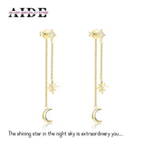 S925 Silver Long Tassel Chain Star Moon Stud Earrings For Women