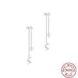 S925 Silver Long Tassel Chain Star Moon Stud Earrings For Women
