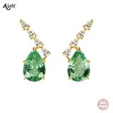 925 Silver Green Zircon Line Stud Earrings For Women