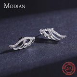 Sterling Silver Angel Wings Stud Earrings Hollow Feather Ear Pins