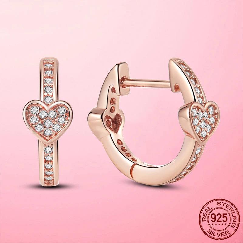 925 Silver & Rose Heart Hoop Earrings for Women