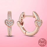 925 Silver & Rose Heart Hoop Earrings for Women