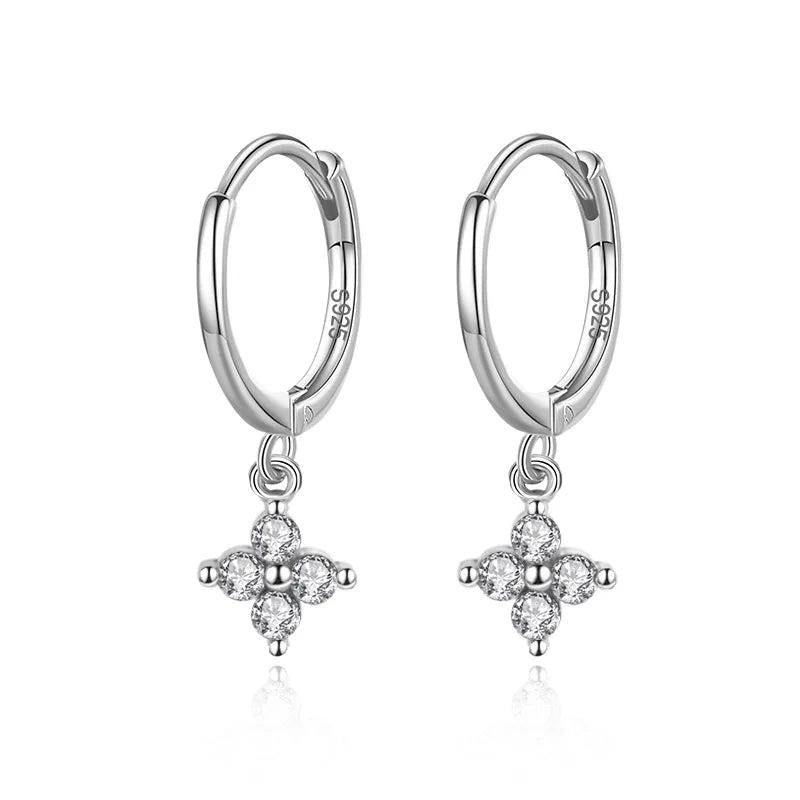 925 Silver Clover Zircon Hoop Earrings Women Jewelry DA2653