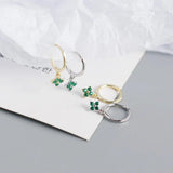 925 Silver Clover Zircon Hoop Earrings Women Jewelry DA2653