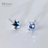 Crystal Stars Moon Stone Stud Earrings 925 Sterling Silver Jewelry