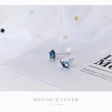 Crystal Stars Moon Stone Stud Earrings 925 Sterling Silver Jewelry