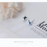 Crystal Stars Moon Stone Stud Earrings 925 Sterling Silver Jewelry