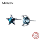 Crystal Stars Moon Stone Stud Earrings 925 Sterling Silver Jewelry