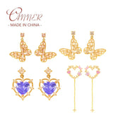 925 Silver CZ Stud Earrings Butterfly Heart Girly Jewelry