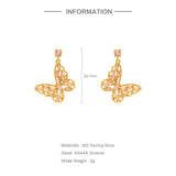 925 Silver CZ Stud Earrings Butterfly Heart Girly Jewelry