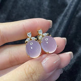 Ice Romantic Violet Chalcedony Oval Earrings Sweet Silver Jewelry