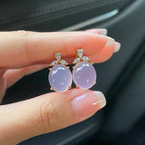 Ice Romantic Violet Chalcedony Oval Earrings Sweet Silver Jewelry