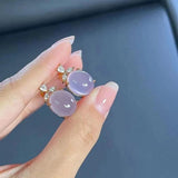 Ice Romantic Violet Chalcedony Oval Earrings Sweet Silver Jewelry