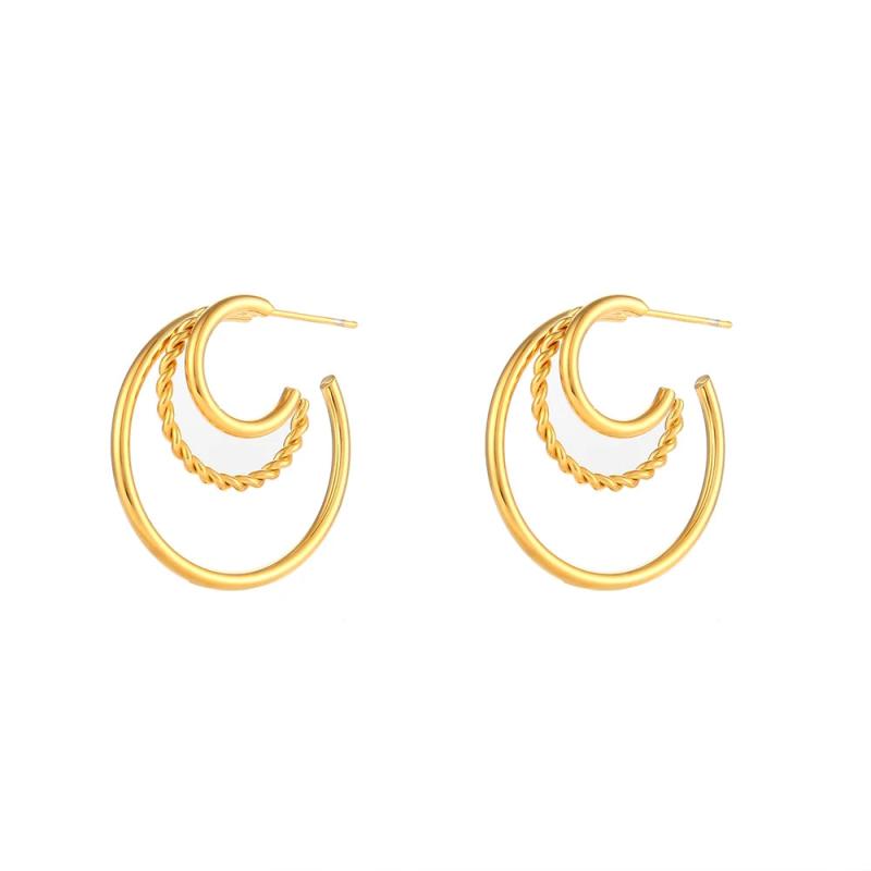 Hollow Twist C Shape Hoop Earrings Stainless Steel Jewelry Gift