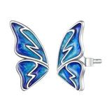 925 Silver Butterfly Wing Stud Earrings Oil Painting Ear Studs Wedding Jewelry