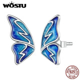925 Silver Butterfly Wing Stud Earrings Oil Painting Ear Studs Wedding Jewelry