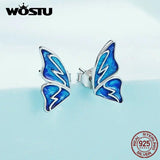 925 Silver Butterfly Wing Stud Earrings Oil Painting Ear Studs Wedding Jewelry