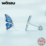 925 Silver Butterfly Wing Stud Earrings Oil Painting Ear Studs Wedding Jewelry