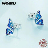 925 Silver Butterfly Wing Stud Earrings Oil Painting Ear Studs Wedding Jewelry