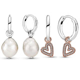 925 Silver Heart Pearl Earring With Crystal for Women DIY Gift Jewelry
