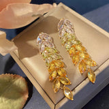 925 Silver Golden Wheat Tassel Earrings Zircon Jewelry