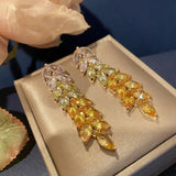925 Silver Golden Wheat Tassel Earrings Zircon Jewelry