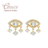 925 Silver CZ Eyes Earrings Tassel Studs For Women