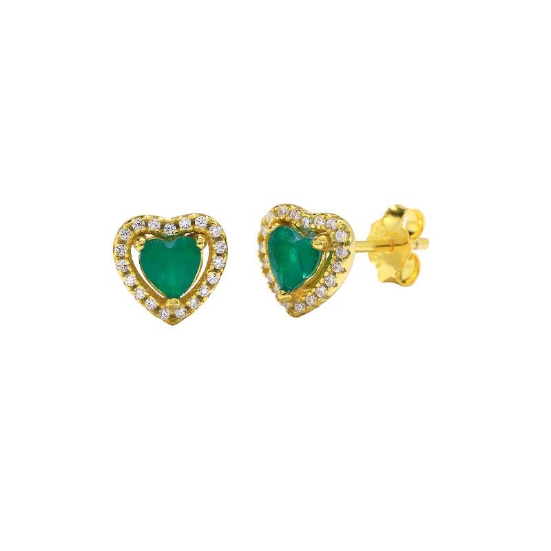 925 Silver Heart Emerald Diamond Stud Earrings Zircon Piercing Studs