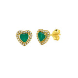 925 Silver Heart Emerald Diamond Stud Earrings Zircon Piercing Studs