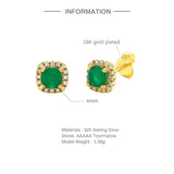 925 Silver Heart Emerald Diamond Stud Earrings Zircon Piercing Studs