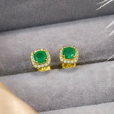 925 Silver Heart Emerald Diamond Stud Earrings Zircon Piercing Studs