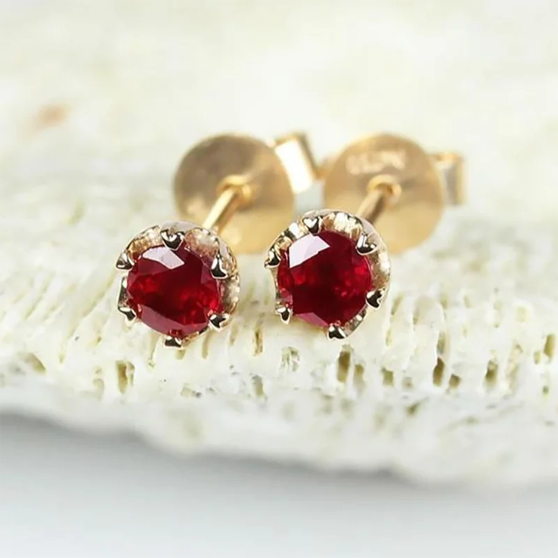 Women's Silver Earrings with Inlaid Ruby Face