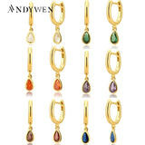 925 Silver 7 Rainbow Zircon Ovals Drop Earrings Women Party Jewelry