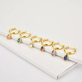 925 Silver 7 Rainbow Zircon Ovals Drop Earrings Women Party Jewelry