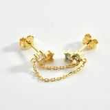 925 Silver Chain Rainbow CZ Stud Earring Clip Line Crystal Women Jewelry