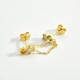 925 Silver Chain Rainbow CZ Stud Earring Clip Line Crystal Women Jewelry