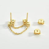 925 Silver Chain Rainbow CZ Stud Earring Clip Line Crystal Women Jewelry