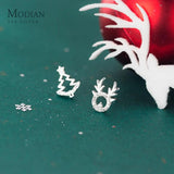 925 Silver Asymmetrical Elk Stud Earrings Christmas Tree Design