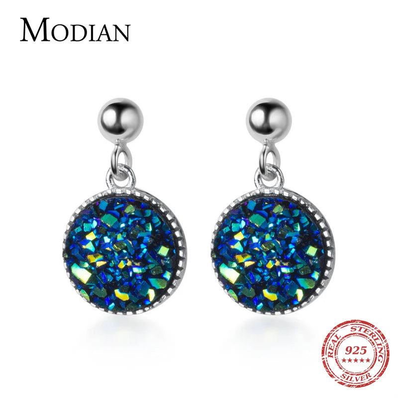 Round Swing Crystal Stud Earrings 925 Sterling Silver Bijoux Brincos