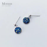 Round Swing Crystal Stud Earrings 925 Sterling Silver Bijoux Brincos