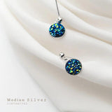 Round Swing Crystal Stud Earrings 925 Sterling Silver Bijoux Brincos