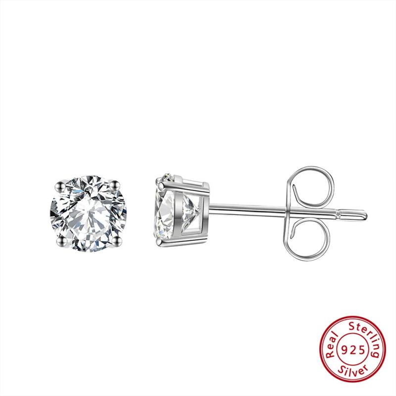 925 Silver Stud Earrings Created Diamond Zirconia Women Teen Birthday APE35