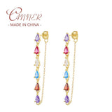 925 Sterling Silver Colorful Crystal Tassel Earrings