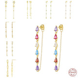 925 Sterling Silver Colorful Crystal Tassel Earrings