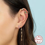 925 Sterling Silver Colorful Crystal Tassel Earrings