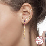 925 Sterling Silver Colorful Crystal Tassel Earrings